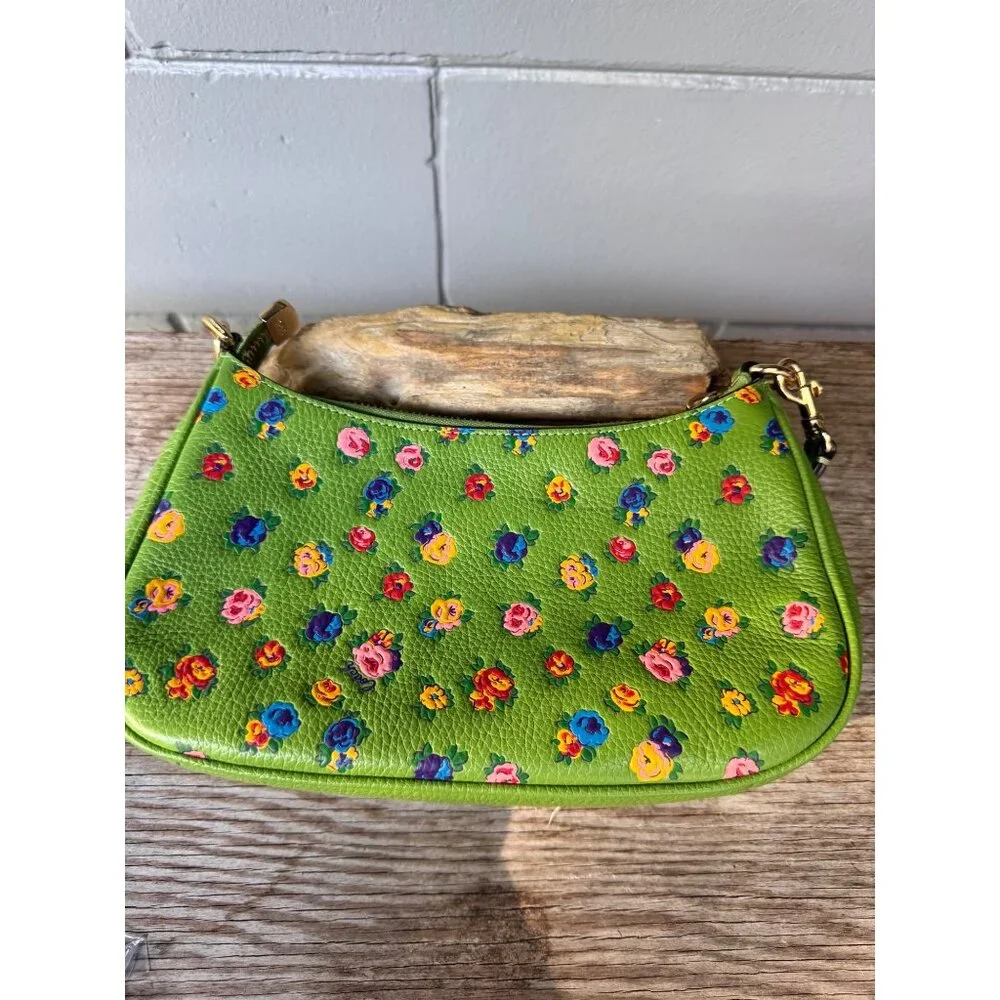 Coach Teri Shoulder Bag With Mini Vintage Rose Print Neon Green - Picture 3 of 10